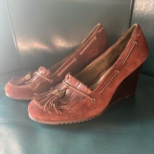 Aerosoles Brown Suede Slip‎ on Wedge Heels, Size 7.5